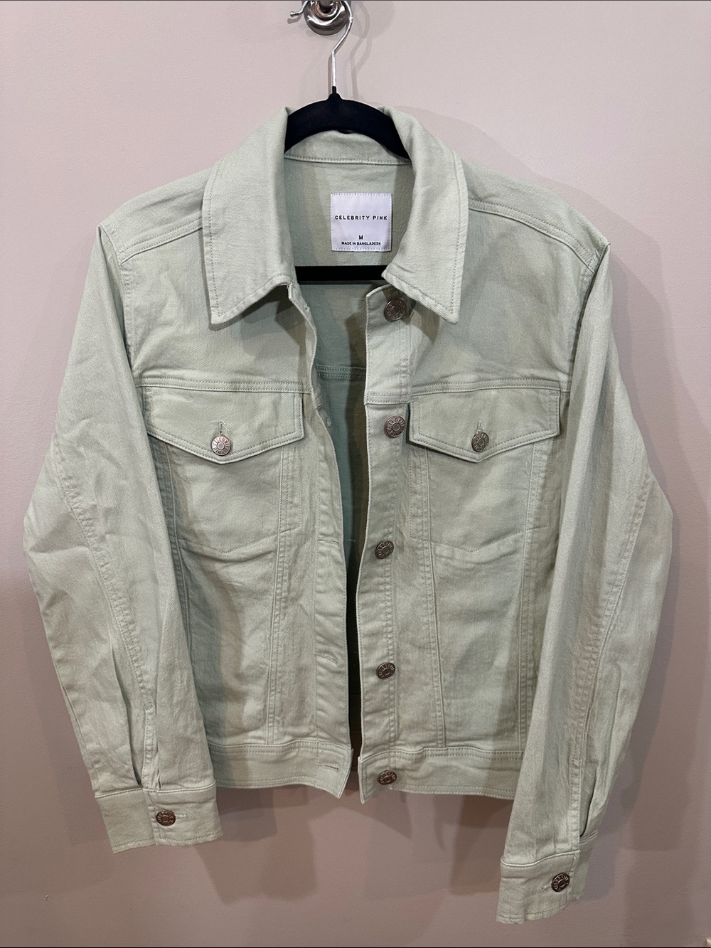 Celebrity Pink Mint Denim Jacket in Pale Green for Women, M